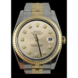 Datumjust Rolex herenhorloge roestvrij staal & goudzilver diamanten wijzerplaat snel ingesteld