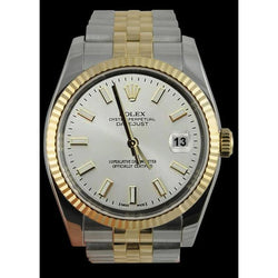 Datumjust Rolex herenhorloge witte stok wijzerplaat roestvrij staal en gouden jubileum snel ingesteld