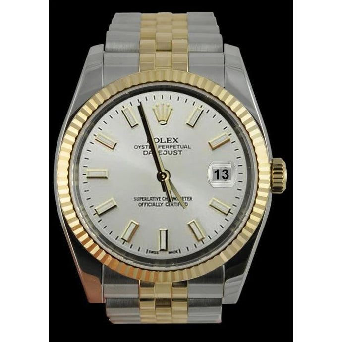 Datumjust Rolex herenhorloge witte stok wijzerplaat roestvrij staal en gouden jubileum snel ingesteld
