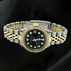 Datumjust dames Rolex-horloge met zwarte diamanten wijzerplaat en gouden armband