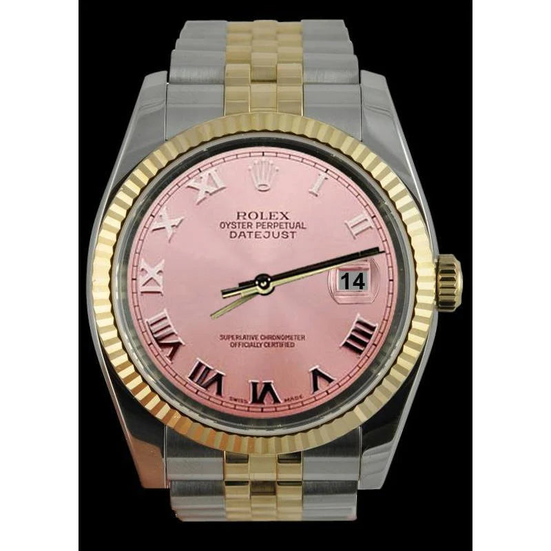 Datumjust heren Rolex-horloge roze Romeinse tweekleurige jubileumarmband snel ingesteld

