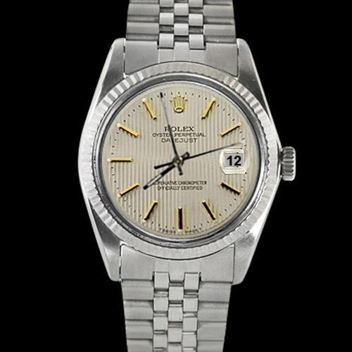 Datumjust herenhorloge Roestvrijstalen jubileum Stok wijzerplaat Gecanneleerde lunette Rolex SNELLE INSTELLING
