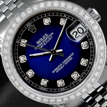 Afbeelding in Gallery-weergave laden, Datumjust horloge Aangepaste blauwe diamanten wijzerplaat rand Rolex jubileumarmband Roestvrij staal snel ingesteld
