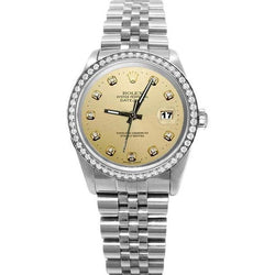 Datumjust horloge Roestvrijstalen champagnekleurige lunette Rolex Datumjust jubileum