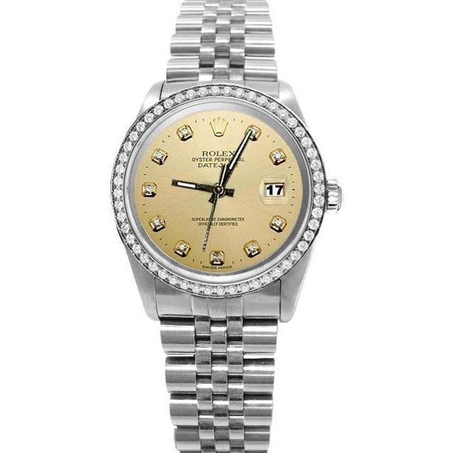 Datumjust horloge Roestvrijstalen champagnekleurige lunette Rolex Datumjust jubileum
