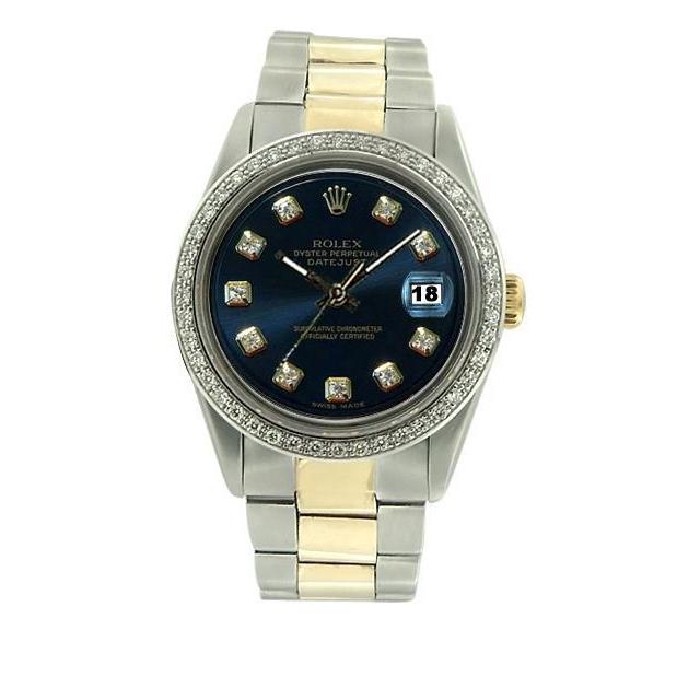 Datumjust horloge zwarte diamanten wijzerplaat rand Rolex heren roestvrij staal en goud Oester SNELLE INSTELLING

