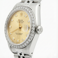Afbeelding in Gallery-weergave laden, Datumjust roestvrijstalen jubileum diamanten dame Rolex horloge champagne diamant
