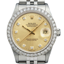 Afbeelding in Gallery-weergave laden, Datumjust roestvrijstalen jubileum diamanten dame Rolex horloge champagne diamant
