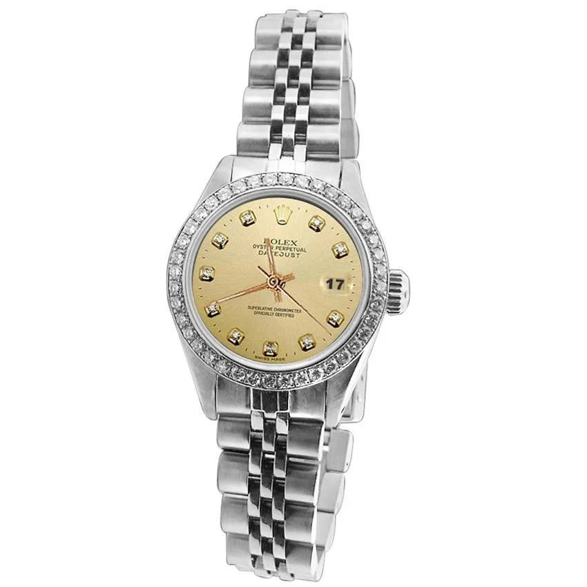 Datumjust roestvrijstalen jubileum diamanten dame Rolex horloge champagne diamant
