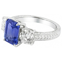 Afbeelding in Gallery-weergave laden, echte round saffier 3karaat ring close-up detail

