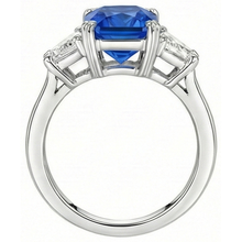 Afbeelding in Gallery-weergave laden, Diamant 3 Stenen Saffier Ring Trapezium Stenen Taps toelopende Schacht 3 Karaat
