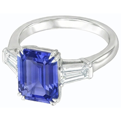 Diamant 3 stenen trouwring Emerald Ceylon Sapphire 3,50 karaat