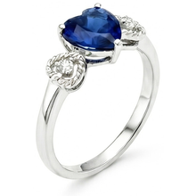 Afbeelding in Gallery-weergave laden, Diamant 3 stenen verlovingsring hart blauwe saffier 2,25 karaat
