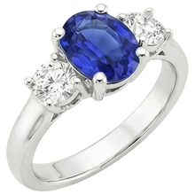 Afbeelding in Gallery-weergave laden, Diamant 3 stenen verlovingsring ovale blauwe saffier 2,50 karaat
