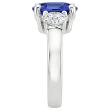 Afbeelding in Gallery-weergave laden, Diamant 3 stenen verlovingsring ovale blauwe saffier 2,50 karaat
