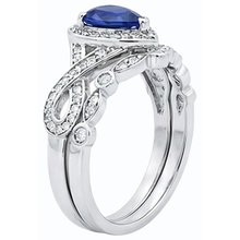 Afbeelding in Gallery-weergave laden, Diamant Ceylon Sapphire Trouwring Set Kroonstijl 3,50 Karaat
