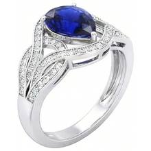 Afbeelding in Gallery-weergave laden, Diamant Edelsteen Ring Peer Vintage Stijl Ceylon Saffier 3 Karaat Goud
