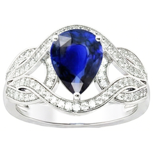 Afbeelding in Gallery-weergave laden, Diamant Edelsteen Ring Peer Vintage Stijl Ceylon Saffier 3 Karaat Goud
