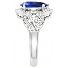 Afbeelding in Gallery-weergave laden, Diamant Edelsteen Ring Peer Vintage Stijl Ceylon Saffier 3 Karaat Goud
