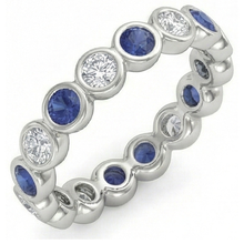 Afbeelding in Gallery-weergave laden, Diamant Eeuwigheid Band 2 Karaat Omlijsting Set Ronde Blauwe Saffier Dames
