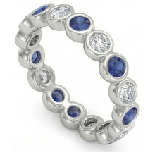 Afbeelding in Gallery-weergave laden, Diamant Eeuwigheid Band 2 Karaat Omlijsting Set Ronde Blauwe Saffier Dames
