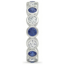 Afbeelding in Gallery-weergave laden, Diamant Eeuwigheid Band 2 Karaat Omlijsting Set Ronde Blauwe Saffier Dames
