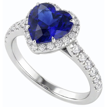 Afbeelding in Gallery-weergave laden, Diamant Halo Hart Srilanka Saffier Ring 3.50 karaat goud 14K
