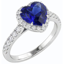 Afbeelding in Gallery-weergave laden, Diamant Halo Hart Srilanka Saffier Ring 3.50 karaat goud 14K
