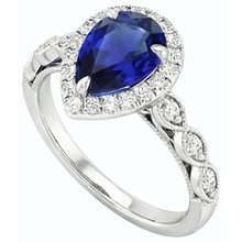 Afbeelding in Gallery-weergave laden, Diamant Halo Peer Geslepen Sri Lankaanse Saffier Ring 4 karaat
