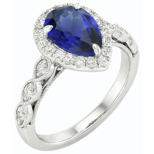 Afbeelding in Gallery-weergave laden, Diamant Halo Peer Geslepen Sri Lankaanse Saffier Ring 4 karaat
