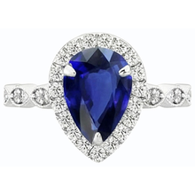 Afbeelding in Gallery-weergave laden, Diamant Halo Peer Geslepen Sri Lankaanse Saffier Ring 4 karaat
