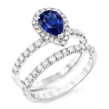 Afbeelding in Gallery-weergave laden, Diamant Halo Peer Sri Lankaanse saffier trouwring set 2,50 karaat
