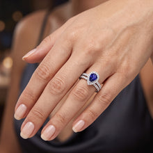 Afbeelding in Gallery-weergave laden, Diamant Halo Peer Sri Lankaanse saffier trouwring set 2,50 karaat
