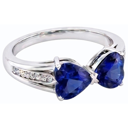 Diamant Hart 2 Steen Blauwe Saffier Ring 3.50 karaat goud 14K sieraden