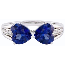 Afbeelding in Gallery-weergave laden, Diamant Hart 2 Steen Blauwe Saffier Ring 3.50 karaat goud 14K sieraden
