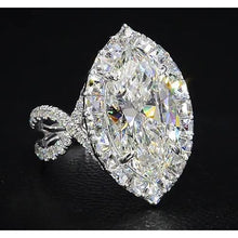 Afbeelding in Gallery-weergave laden, Diamant Ring 7 Karaat Markiezin Gespleten Schacht Halo Wit Goud Sieraden
