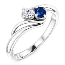 Afbeelding in Gallery-weergave laden, Diamant Ronde Blauwe Saffier Bypass Instelling Ring 1,50 karaat
