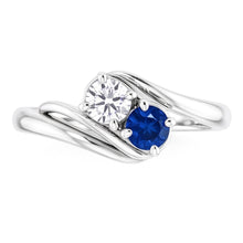 Afbeelding in Gallery-weergave laden, Diamant Ronde Blauwe Saffier Bypass Instelling Ring 1,50 karaat
