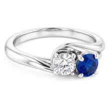 Afbeelding in Gallery-weergave laden, Diamant Ronde Blauwe Saffier Bypass Instelling Ring 1,50 karaat
