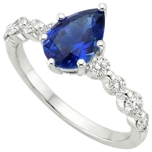 Afbeelding in Gallery-weergave laden, Natuurlijke uit de aarde gewonnen diamant &amp; peervormige blauwe saffier verlovingsring met accenten 6.75 karaat
