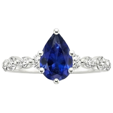 Afbeelding in Gallery-weergave laden, Natuurlijke uit de aarde gewonnen diamant &amp; peervormige blauwe saffier verlovingsring met accenten 6.75 karaat
