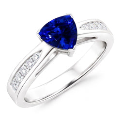 Diamant blauwe saffier edelsteen ring biljoen vormige 2 karaat