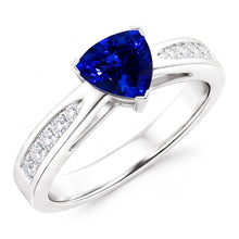 Afbeelding in Gallery-weergave laden, Diamant blauwe saffier edelsteen ring biljoen vormige 2 karaat
