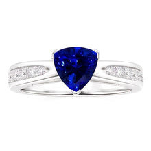 Afbeelding in Gallery-weergave laden, Diamant blauwe saffier edelsteen ring biljoen vormige 2 karaat
