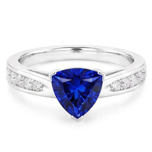 Afbeelding in Gallery-weergave laden, Diamant blauwe saffier edelsteen ring biljoen vormige 2 karaat
