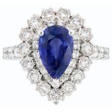 Afbeelding in Gallery-weergave laden, Diamant dubbele Halo Ceylon saffier ring bloem stijl 4,50 karaat
