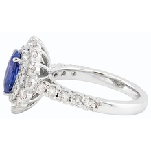 Afbeelding in Gallery-weergave laden, Diamant dubbele Halo Ceylon saffier ring bloem stijl 4,50 karaat

