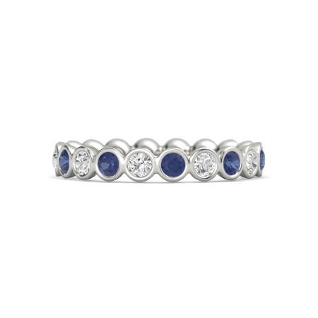Diamant Eeuwigheid Band 2 Karaat Omlijsting Set Ronde Blauwe Saffier Dames