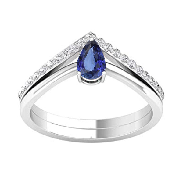 Diamant Trouw Ring & Peer Solitaire Blauwe Saffier Ring Set
