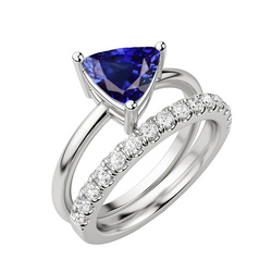 Diamant Trouw Ring Set Biljoen Blauwe Saffier Goud 14K